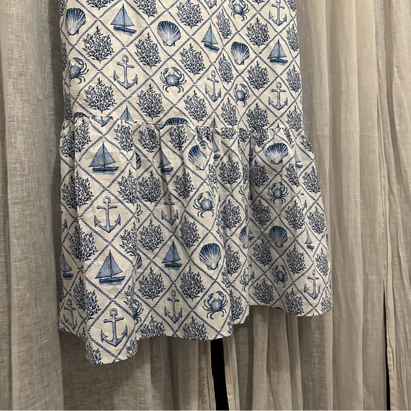 KJP Kiel James Patrick Sea Garden Maxi Dress Sz 8 blue white linen nautical sea - Picture 8 of 15